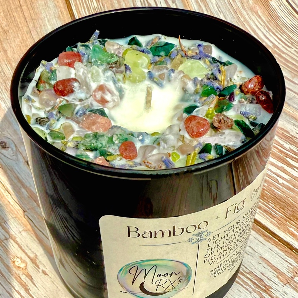Bamboo + Fig Crystal Candle, luxury self care candle, soy wax, calm energy